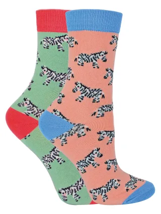 Miss Sparrow - 2er-Pack Mädchen Bambus-Tiermuster-Socken - Zebras