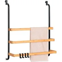 eluno Hängeregal Handtuchhalter für die Glasduschwand aus Metall und Bambus