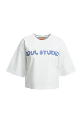 Smith&Soul - Boxy Cropped T-Shirt Print Mix indigo print - Gr. - XS