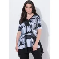Ulla Popken T-Shirt Slinky-Shirt Chiffonsaum V-Ausschnitt Halbarm