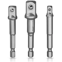 S&R Stecknüsse -Adapter, für Bohrmaschine und Akkuschrauber, aus Cr-V-Stahl, Satz, 3-St., 3 tlg. Adapter Sechskant auf 1/4", 1/2", 3/8" Vierkant, Aufstecken ohne Verkanten, Steckschlüssel Nüsse und Stecknüsse