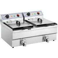 Royal Catering Fritteuse RCSF 16DTH, 12000 W, 2 x 16 L Doppel mit Ablasshahn Kaltzone 2 x 6000 W Profi Gastro 400 V