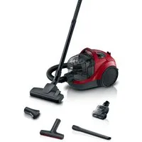 BOSCH Bodenstaubsauger Serie 4 BGS21CAR, Hygiene-Filter, XXL-Polsterdüse, XXL-Fugendüse, 750 W, beutellos, 10 J. Motorgarantie, ideal zur Fahrzeug-Innenreinigung, kompakt, rot