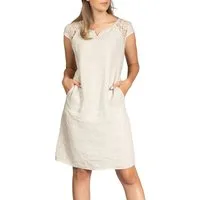 Caspar Sommerkleid SKL042 Damen Sommer Leinenkleid mit dezentem Spitzeneinsatz Luftig leicht, figurumspielende Form, mit seitlichem Jersey-Einsatz
