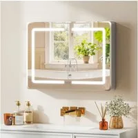 HOMCOM Spiegelschrank Verstellbares Regal (Badschrank Hängend, 1-St., Badezimmerschrank) LED-Beleuchtung, Antibeschlag