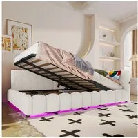 Merax Daybett mit LED-Beleuchtung (1 tlg), Hydraulisches Polsterbett Schlafsofa Tagesbett mit USB Typ-C 140x200cm