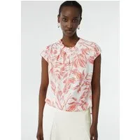 comma Blusentop Bluse Gemusterte Satin-Bluse mit Raffung
