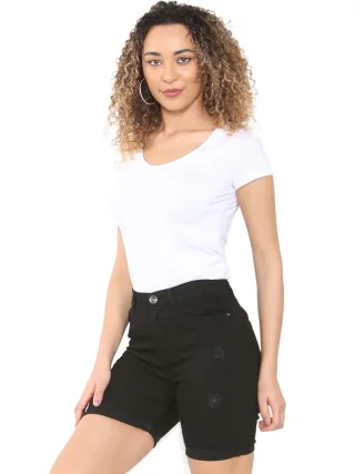Enzo | Womens Ripped Denim Shorts - Schwarz