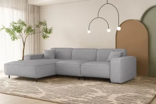 Ecksofa Designersofa GLORIA in Stoff Artico Hellgrau Ottomane Links