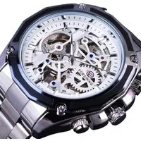 Rötting Design Automatikuhr Herrenuhr Armbanduhr Marke Forsining silberfarbenes Ziffernblatt, (1-tlg), Edelstahl, Skelett