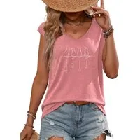 PYLIKE V-Shirt Damen Sommer Casual bequemes Achselhemd mit Katze Print-Shirt Bequem für Freizeit und Büro,Strandurlaub