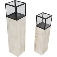 Dekoleidenschaft Bodenwindlicht Windlichtsäule "Modern Shabby" aus Holz, Metall & Glas 60 + 78 cm hoch (2 St., im Set), Kerzenhalter, Dekosäule für Wohnzimmer, Holzsäule mit Kerzenglas