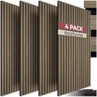 tectake Wandpaneel Akustikpaneele aus MDF und Echtholzfurnier - Eiche dunkel, BxL: 50x110 cm, 0,55 qm, (Holzpaneele Sonic Wall II, 4-tlg., Größe flexibel anpassbar) schallabsorbierender Filz, einfache Montage mit Kleber oder Schrauben
