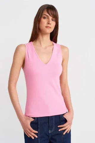 Baumwoll-V-Ausschnitt ärmellose Cami-Bluse
