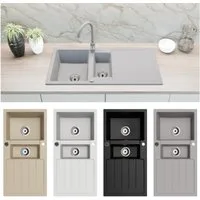 Faizee Möbel Granitspüle Granitspüle Spülbecken 100x50 cm 2 Becken inkl. Zubehör-Set Grau, Eckig, 100/17 cm