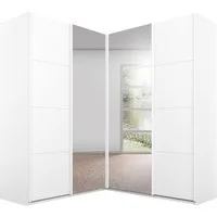rauch Schwebetürenschrank Schrank Garderobe Eckkleiderschrank QUADRA Front in Dekor/Hochglanz (in den Höhen 210/229 cm, inkl. Soft-Close-Funktion) großer Eckschrank mit viel Stauraum, Maß 181x187 cm MADE IN GERMANY