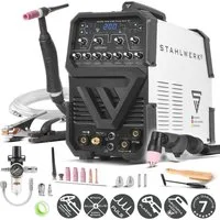STAHLWERK Inverterschweißgerät STAHLWERK Schweißgerät AC/DC WIG 200 Puls CUT ST, 20 - 200 A, Packung}, 13-tlg., Einzelgerät, Kombi Schweißgerät