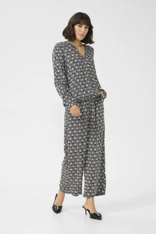 Langarm-Bluse Regular fit Black/Moonstruck Retro Print black darkgrey
