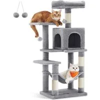 FEANDREA Kratzbaum Katzenbaum, Mehrstöckiges Katzenhaus, mit 4 Kratzsäulen, 2 Plattformen, Hängematte, Höhle, stabiler