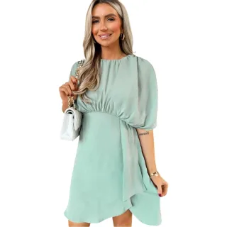 AX Paris - Minikleid für Damen, Geraffte Schultern, Fledermaus-Ärmel (Entenei Farbe)