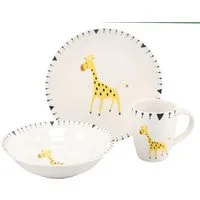 CreaTable Kindergeschirr-Set Safari Giraffe, Kinder Set 3-tlg. (3-tlg), 1 Personen, Steinzeug, gezeichnete Tiermotive, skandinavischer Stil, Ethno-Style Motive
