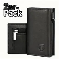 TEEHON Geldbörse Magnetischer Slim Wallet, Herren- Geldbeutel (mit Münzfach & RFID Schutz & ID-Fenster, Mini Portmonee Geldbeutel kartenetui für Karten, 2-tlg), kreditkartenetui herren Klein-Kartenhalter Schwarz