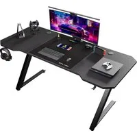GTPLAYER Schreibtisch 120×60 Gaming Tisch mit Mauspad PC Tisch Kohlefaseroberfläche, Stabiler Computertisch mit Kopfhörerhaken, Schwarz