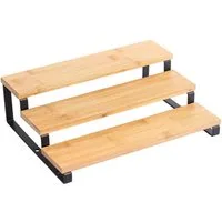 MSV Gewürzregal MSV Gewürzregal Gewürzaufbewahrung Küchen Organizer Bambus Schwarz, 3-stufiges Treppenregal für Gewürze, Küche & Haushalt, Stahl, Bambus