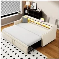 Flieks Daybett, Ausziehbares Polsterbett Schlafsofa 90/180x190cm mit USB-Laden