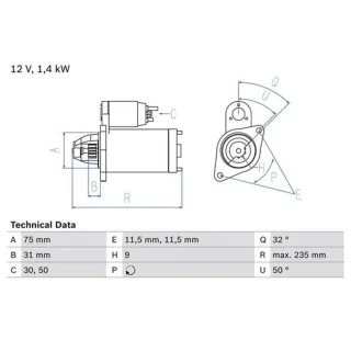 Bosch Anlasser 1,4 kW Opel Astra G Signum CC Speedster Vectra C Zafira A