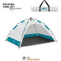NILS CAMP Kuppelzelt Automatisches Strandzelt grau mit UV-Schutz und Boden 200x145x115, Automatisches Aufbausystem, UV-Schutz, Belüftungsfenster