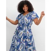 sheego by Joe Browns Etuikleid Druckkleid Kurzarm im Paisleymuster, mit Smokbund