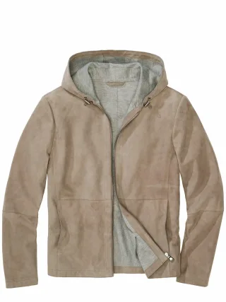 Mey & Edlich Herren Velours-Hoodie Voyager Beige 100 % Leder (Ziegen-Velours)