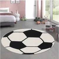 Carpetia Kinderteppich Runder Fußball-Teppich Kinderzimmer & Spielzimmer in schwarz weiß, rund, Höhe: 12 mm