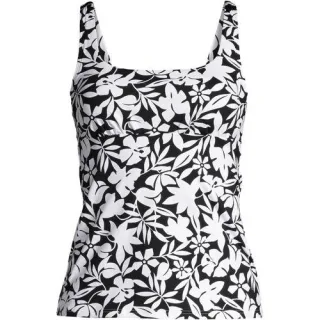 Tankinitop CHLORRESISTENT mit geradem Ausschnitt Gemustert, Damen,  Schwarz, Elasthan/Nylon-Mischung, by Lands' End