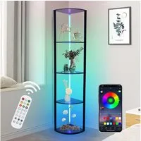XERSEK Eckregal LED Standregal Bücherregal Vitrine Dimmbar mit APP & Fernbedienung, Metallrahmen Regal 4-6 Ablagen, Für Wohnzimmer / Schlafzimmer / Flur / Büro