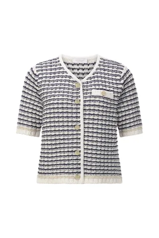Rich & Royal - Boxy Striped Structured Cardigan pearl white - Gr. - S