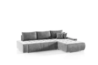 Ecksofa Sofa mit Schlaffunktion VOGAR Stoff Monolith Hellgrau Ottomane Rechts