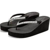 LASCANA Sandale, Badeschuh, Pantolette, Badelatsche, Flip Flop Badezehentrenner Zehentrenner mit Keilabsatz und Perlen VEGAN