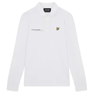 Lyle & Scott Langarmeliges, weisses Poloshirt mit Koordinatenmuster und Logo