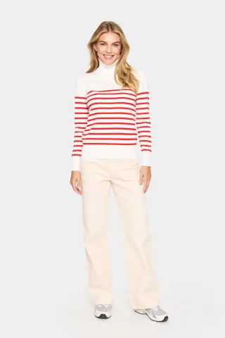 Rollkragen Gerade Passform white red