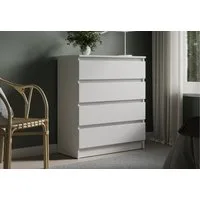 Home Collective Kommode mit 4 Schubladen Kommode schmal Holz Schrank (Highboard Anrichte Schlafzimmer Wohnzimmer Flur Büro Organizer), Kommode 76 cm breit Schrank mit Schubladen Sideboard Weiß