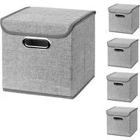 StickandShine Faltbox 5er Set mit Deckel 25x25 cm – Hellgrau, Schwarz, Weiß, Türkis, Creme