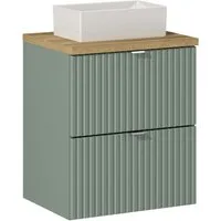 Lomadox Waschtisch NEWPORT-56-GREEN, mit Keramik-Aufsatzbecken, 50cm, Schilfgrün mit Eiche, geringe Tiefe