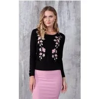 Passioni Strickpullover mit Blumenstickerei