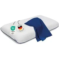 casimum Nackenstützkissen COMFORT Nackenkissen klassische Form & große Liegefläche, Füllung: Memory Foam (Memory Schaum), Bezug: Blau, Seitenschläfer, Rückenschläfer, ergonomisches Nackenkissen, HWS Kopfkissen, 70x40cm, mit blauem Bezug