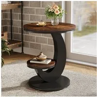 Tribesigns Beistelltisch 2-Tier Couchtisch, Sofatisch Nachttisch mit Holz-Metall-Bogengestell