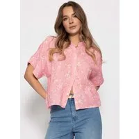 SASSYCLASSY Langarmbluse Musselin Bluse mit Blumenprint für Damen Weiche Bluse mit kurzen Ärmeln in lockerem Schnitt Rosa