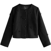 Next Jackenblazer Bouclé-Jacke mit perlenverzierter Schleife (1-tlg)