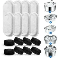BlingBin Ersatzfilter Katzenbrunnen Filter für 3.2L und 2L Edelstahl Trinkbrunnen Katzen, Zubehör für 108 Unzen/3,2 l und 67 Unzen/2L Edelstahlkatze Trinkheizung, 8 Stück Kohlefilter und 8 Stück Schaumfilter